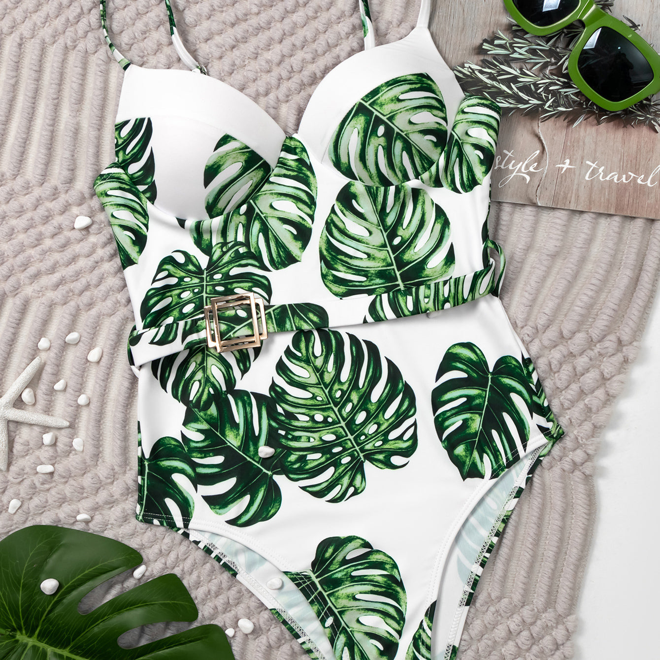 Wholesale Green Print One Piece Swimwear Polyester